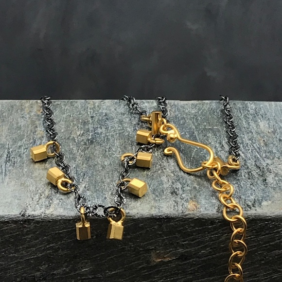 Matana Jewelry - Matana Handmade black silver & 24k gold necklace